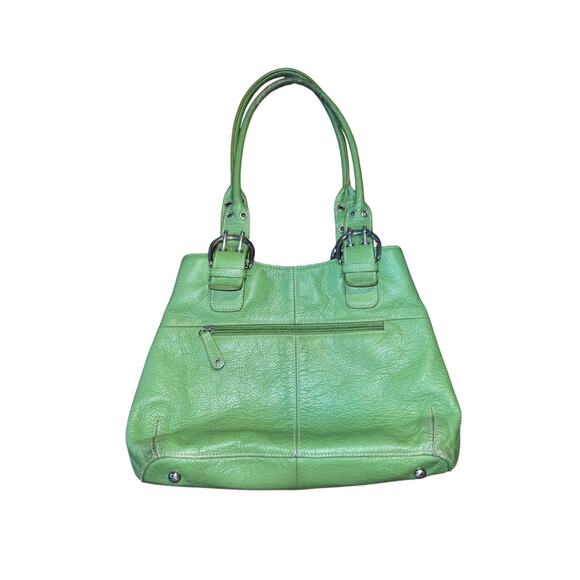 Tignanello Green Genuine Leather Shoulder Bag Y2K Style Double Strap - Picture 2 of 7